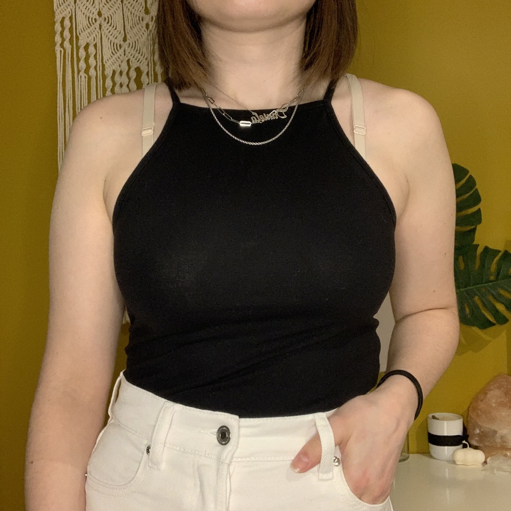 BLACK HALTER TOP